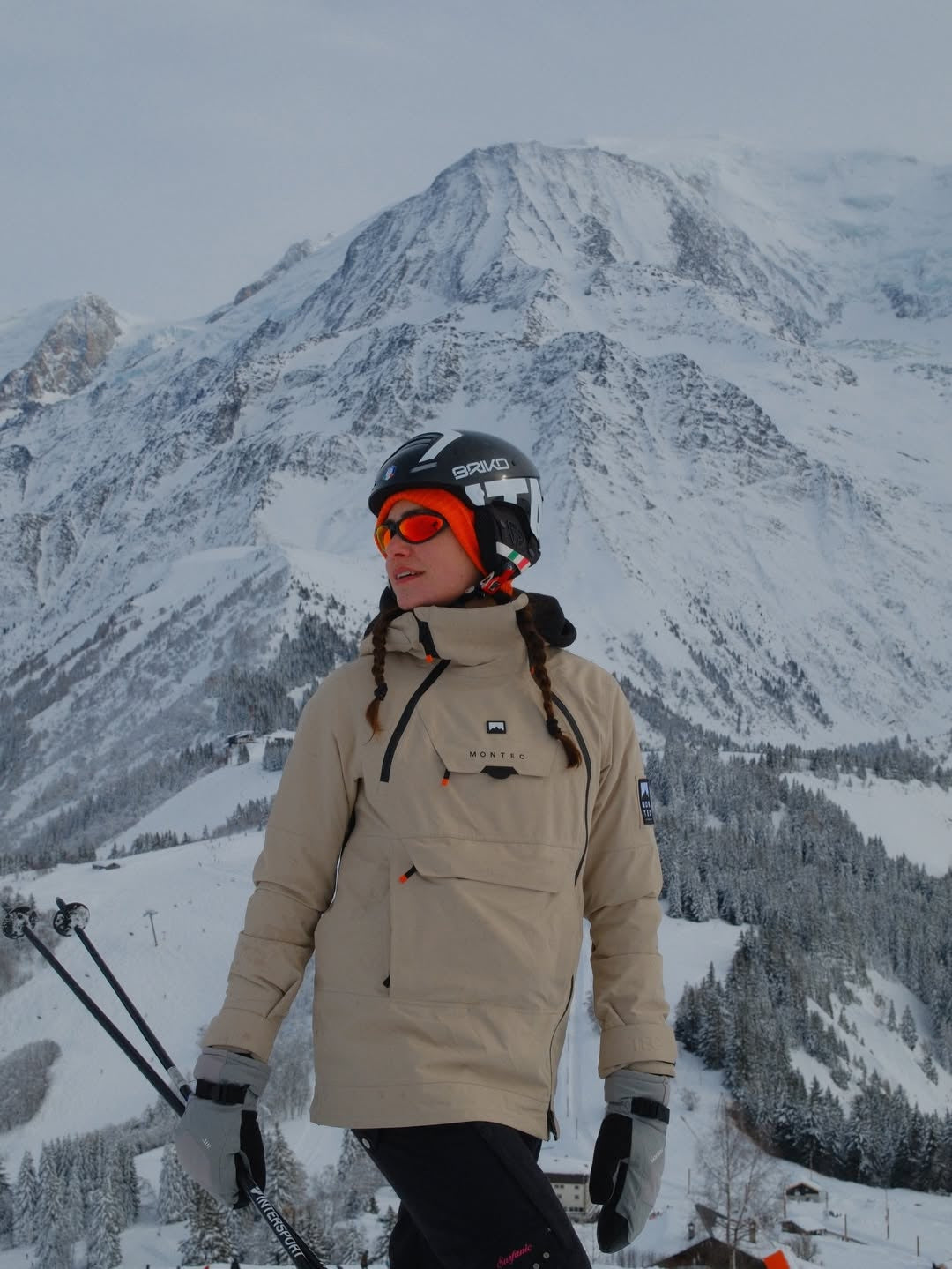 Customer wearing AIM Black Heat sunglasses — snow ski portrait